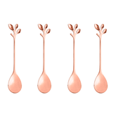 Jogo de 4 Colheres Aço Inox Para Chá Leaves Folhas Rose Gold - Ela Decora